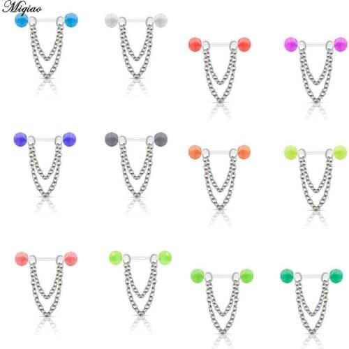 Miqiao 1 Pair Acrylic Nipple Shield Piercing 14G Chain Barbell Nipple Rings Body Jewelry for Woman Mamilo Sexy Gift