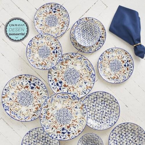 Durable 6 Persons 24 PCS Mosaico Design Porcelain Karaca Turkish Made Dinnerware Set