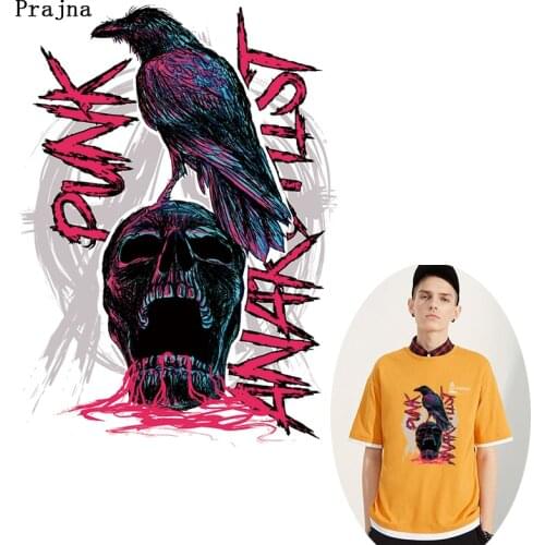 Prajna SKULL Eagle Patch Iron On Heat Transfer Punk Patches For Clothes Badge Heat Transfer Vinyl Sticker On Iron Clothes