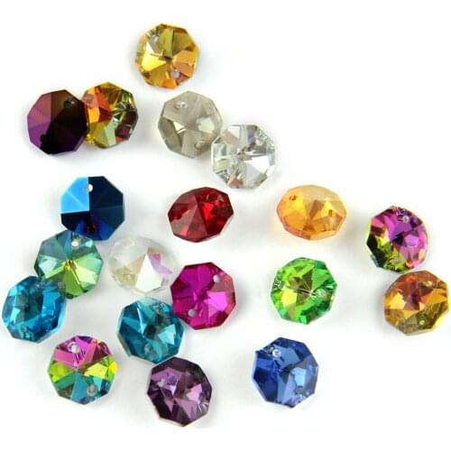 14mm Two Holes Colorful Glass Crystal Cheap Octagon Beads Lighting Parts for Wedding Crystal Lamp Window Curtain Decoration