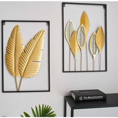 Nordic Non-perforated Metal Leaf Wall Decor Fashion Light Luxury Living Room Hanging Pendent Creative Wall Mural Home Decoration