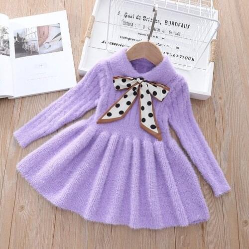 2021 New Baby Girl Dress Knitting Dress For Girls Neck Striped Children Clothes Girl Sweater Dress Child Clothing For 2-6 Age