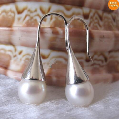 New Arrival Favorite Real Pearl Earring 8-9mm White Freshwater Pearl Dangle Earring S925 Silver Hook Fine Party Lady Jewelry