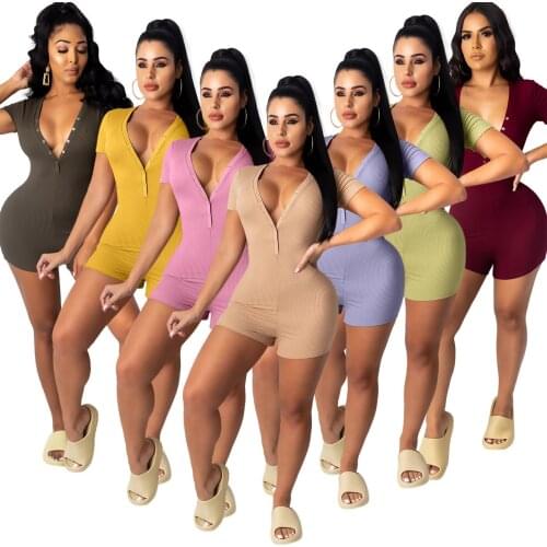 New Women Sexy V Neck Cotton Bodysuit Long Sleeve Spring Clothing Wear Sexy Slim Short Cotton Knitted Bodycon Bandage Jumpsuit