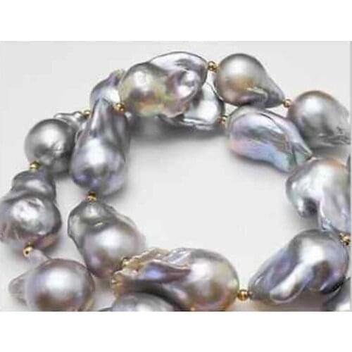 Huge 23-28 mm baroque silver Gray pearl necklace 18inch