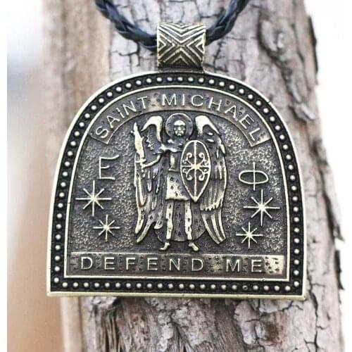 Medieval Saint Michael Pendant Shield Protection Archangle Protect me Cathedral Guradian Necklace