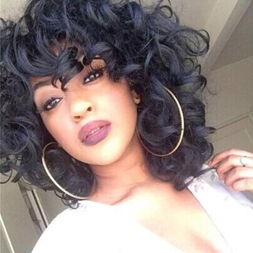 YxCheris Afro Wig Synthetic hair Heat Resistant Fiber Natural Black Short Curly Hair Wigs For Black Women