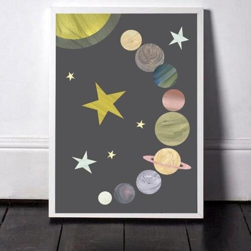 Prints Painting Poster Star Planet Cartoon Home Decoration Nordic Style Canvas Wall Art Modular Pictures For Bedside Background