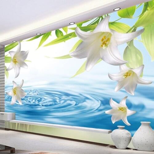 Custom Photo Wallpaper 3D Stereo Lily Water-Drop Murals Living Room TV Sofa Bedroom Background Wall Cloth Papel De Parede Sala