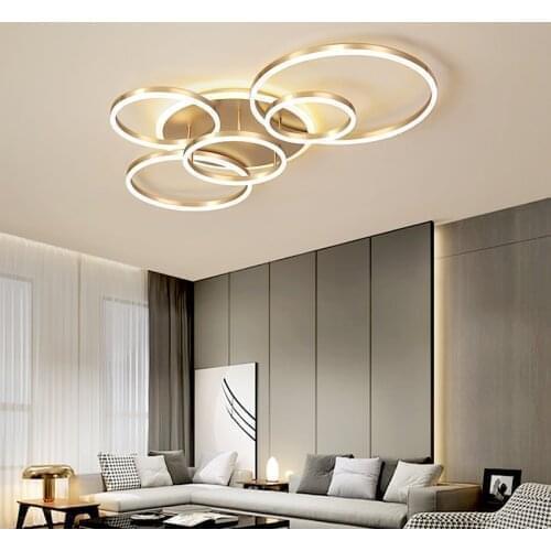 Remote Controller 2/3/5/6 Circle Rings Modern led Chandelier For living Room LED Plafon Decor Bedroom Lamps Fixture Gold color