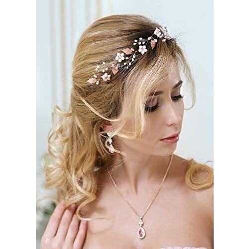 Bridal Headband Rhinestone Pink Crystal Vine for Bridal Pearls Headpiece for Elegant Woman Handmade Wedding Accessories 2021