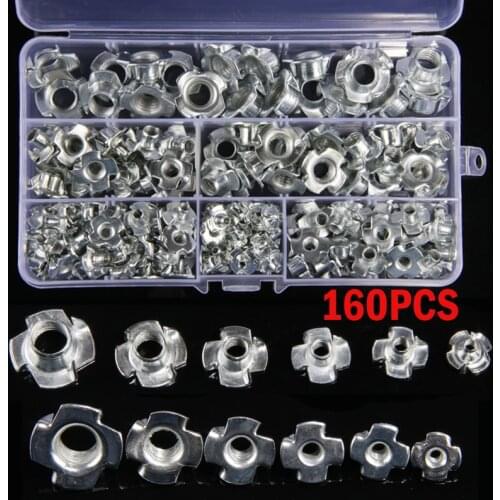 160PCS M3/M4/M5/M6/M8/M10 Four Claws Nut Speaker Nut T-nut Blind Pronged Tee Nut Furniture Hardware