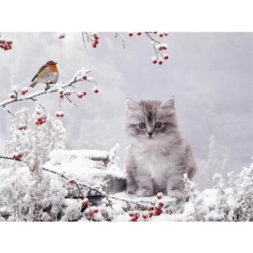 Cat Winter Animal Printed Fabric 11CT Cross-Stitch Embroidery Patterns DMC Threads Handicraft Handmade Craft work Home Gift