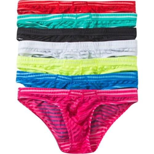 4PCS Mens Briefs Mesh Striped See Through Sissy Underwear Unterhosen Herren Men Panties Lingerie Sexy Erotic Male Underpants