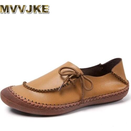 MVVJKEWomen Ballet Flats New Genuine Leather Flat Slip-on Shoes Woman Loafers Soft Breathable Casual Ladies Shoes Round Toe