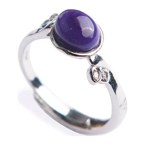 Genuine Natural Purple Sugilite Gems Round Crystal Bead Adjustable Size Lady Engagement Ring 7*6mm