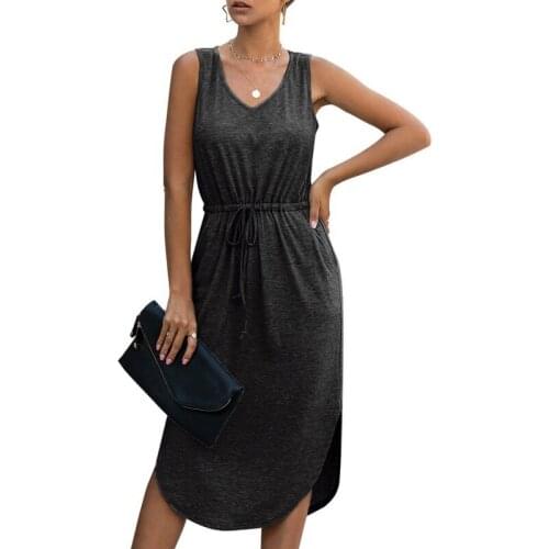 Women Casual Summer Dresses V Neck Sleeveless Dress Summer Sexy Loose Dress