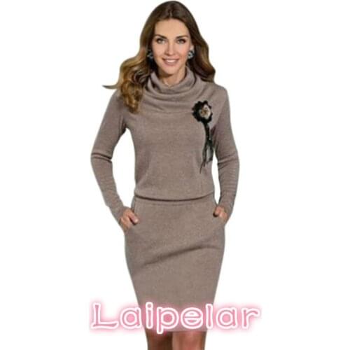 Fashion Women Lady Autumn Spring Casual Dress Long Sleeve Party Knitted Dress 2019 Solid Color For Female Laipelar