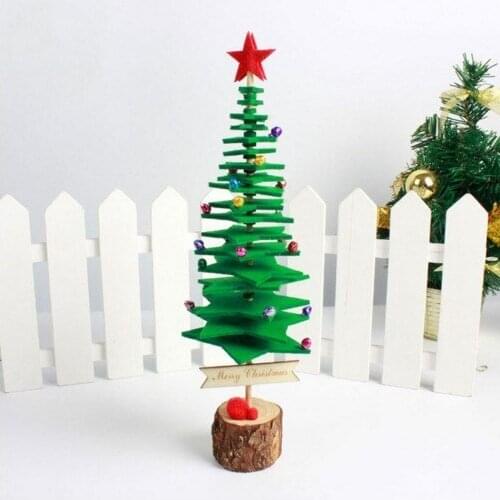 1 PC 10*30CM Felt Wooden Christmas Tree DIY Desktop Table Ornaments with Star Wood Crafts Creative New Year Xmas Gift