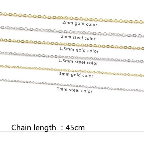 1pcs Never Fade 1/1.5/2mm Square Chain Stainless Steel Chain Necklace Cable Chains Necklace 45cm with Tail Chain