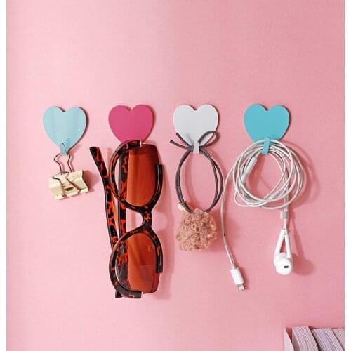 2pcs Sticky Hook Heart-shaped Household Items Stainless Steel Room Decoration Hook Kitchen Waterproof Multifunctional Hook
