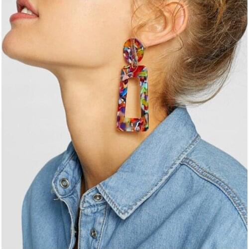 2021 New Acetic Acid plate earrings Fashion Exaggerated Earrings Long Geometric Rectangular Multi-color Earrings Jewelry Women