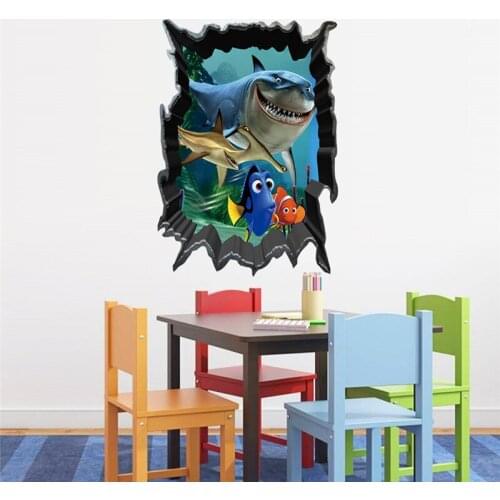 3D Underwater Shark Fish Wall Stickers for Kids Rooms Wall decals Home Decor wall paper Mural For Boys' Room decor