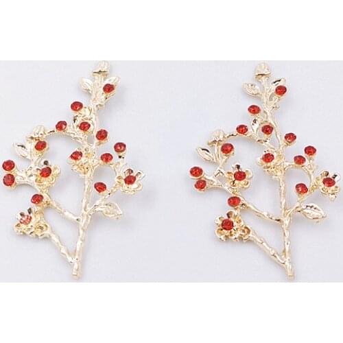50pcs Strass Jewelry Leaf Leaves Ruby Crystal Rhinestone Appliques Buckle Button Brooch Wedding Dress Hairpin Hair Clip Decor