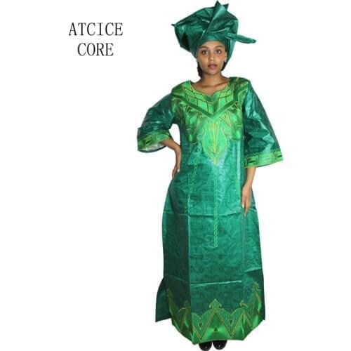 African dresses for woman bazin riche embroidery design dress long dress with scarf A125