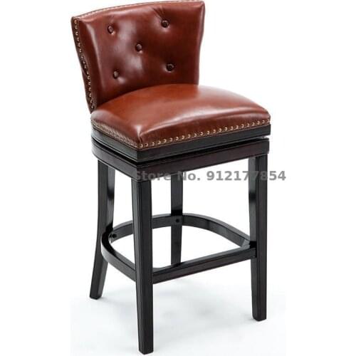 American Solid Wood Bar Chair, Swivel Back Bar Chair, Special European Style Household High Stool For Jewelry Store Counter