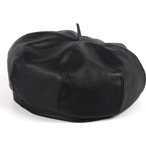 Berets Caps For Women New Fashion 2020 Autumn Black Faux Leather Octagonal Beret Hat femme boinas para mujer