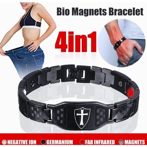 Stainless Steel Carbon Fiber Bangles Man Knights Templar Cross In Black Sliver Watch Brands Magnetic Health Thready Bracelet Men