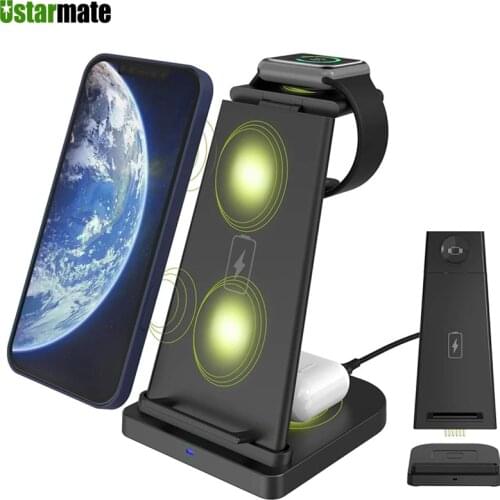 3 in 1 Fast Wireless Charger Folding Stand 15W for iPhone 12 11 Pro Huawei P40 for Apple Watch Series 6 5 4 Wireless Charger Pad