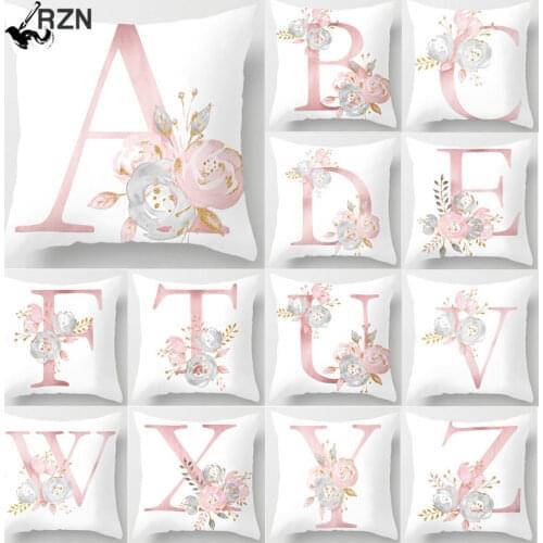 Pillow Letters Pink Floral Decorative Cushions Pillowcase Polyester Cushion Cover Throw Pillow Sofa Decoration Pillowcover
