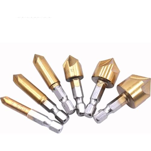 6PC Woodworking Chamfer Titanium Plated Hexagonal Shank Woodworking Countersink Drill Bit Chamfering Cutter Drill Bit Set