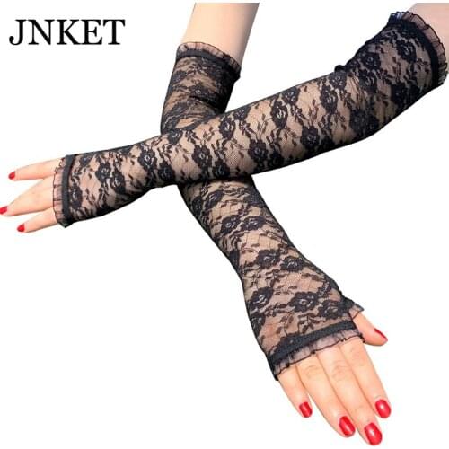 JNKET New Women‘s Long Lace Gloves Fingerless Gloves Summer Anti-UV Gloves Cycling Gloves