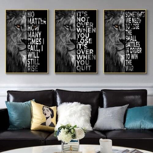 Wild Lions Letter Motivational Quote Art Canvas Painting Black Animals Posters and Prints Wall Art Picture for Office Home Decor