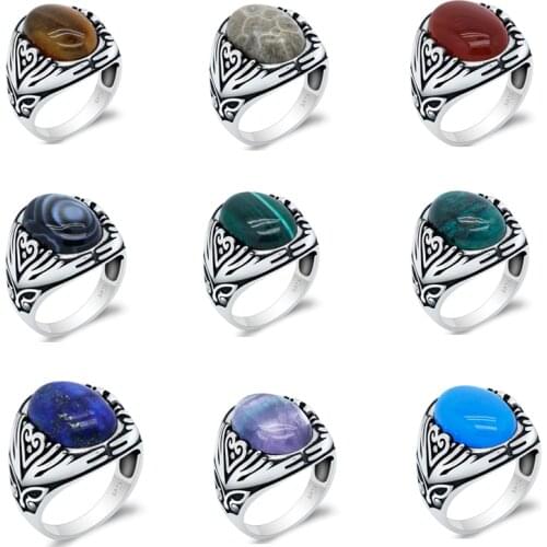 Various Natural Stones 925 Sterling Silver Ring for Men Signet Ring Heart Hand Butterfly Vintage Style PartyWedding Ring Jewelry