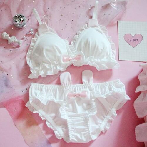Super Cute Rabbit Ears Japanese Style Bra & Panties Set Wirefree Soft Underwear Sleep Intimates Set Sweet Kawaii Lolita