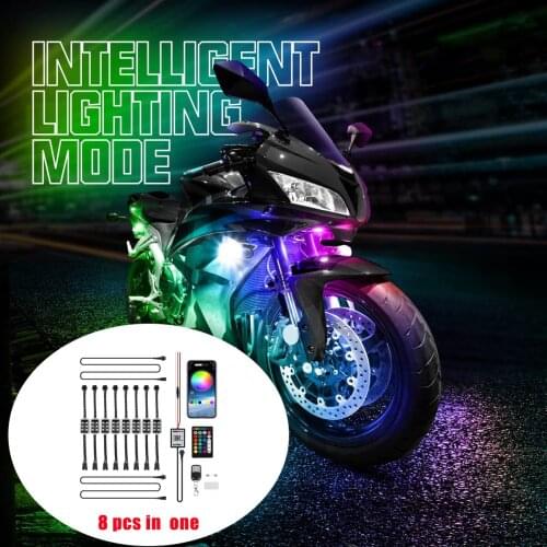 8 pcs Motorcycle RGB LED Strip Lights Kit Multi-Color w/Smart Remote Controller APP Controll for Golf Carts Scooter ATVs UTVs