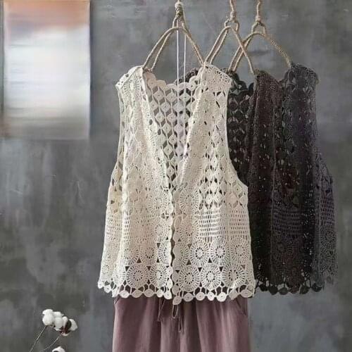 Summer Knitted Vest Cardigain Loose Patchwork Vest Retro Vintage Crochet Asymmetric Open Stitch Kimono Women 2021 Summer D102