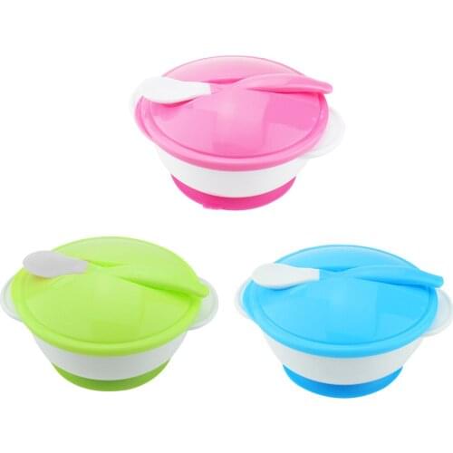 Baby Feeding Bowl with Sucker and Temperature Sensing Spoon Suction Cup Bowl Dishes Tableware Set for Children Kids Baby Feeding
