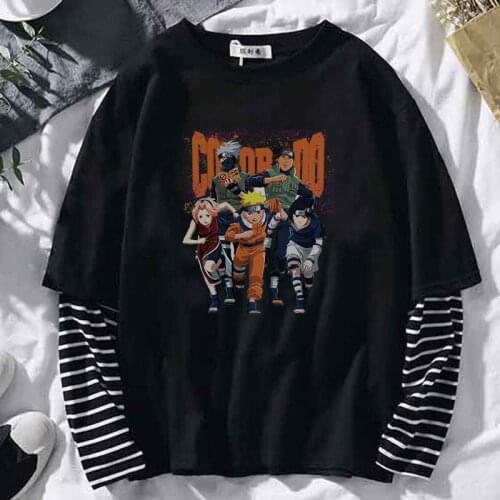 Fashion Long Sleeve Hip Hop T Shirt for Men Women Harajuku Tshirt False Two Pieces Tee Korean Clothes Anime Tops Warm Festival