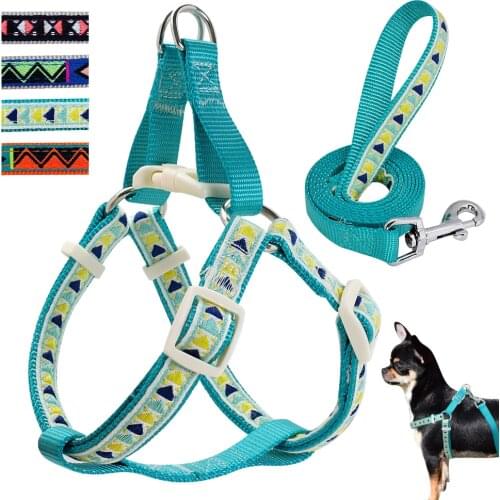 Nylon Dog Harness Vest Printed Puppy Harness Leash Set Walking Chest Strap Adjustable For Small Medium Dogs Chihuahua Yorkie Pug