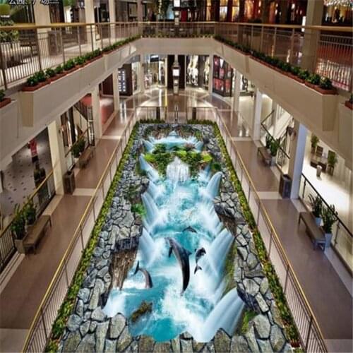 Beibehang papel de parede High quality custom PVC floor wallpaper HD creative 3d stereoscopic wallpaper dolphin 3d floor murals