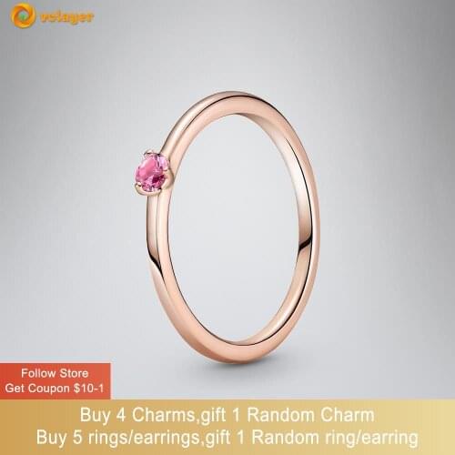 Volayer 925 Sterling Silver Rings Pink Solitaire Ring Original 925 Women Rings Ngagement Rings Women Jewelry Making Gift