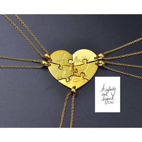 Puzzle Necklace, 5 Pieces Puzzle Necklace, Custom Handwriting Pendent, Signature Stamp Jewelry BFF Necklace, Family Necklace Set
