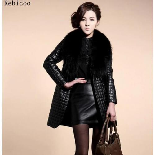 Womens Large Size Casual Pu Leather Overcoats Long Section Fur Collar Leather Jackets Female Leather Coats Jaqueta De Couro