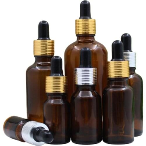 5ml-100ml Brown Glass Refillable Empty Bottle New Gold Silver Ring With Screw Cosmetic Continer Essential Oil Essence Vial 15pcs