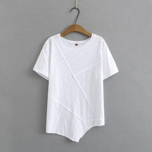 Plus Size XL-4XL Womens Short Sleeve Cotton Shirts Casual Solid Simple Summer Tops Oversized Irregular Tee